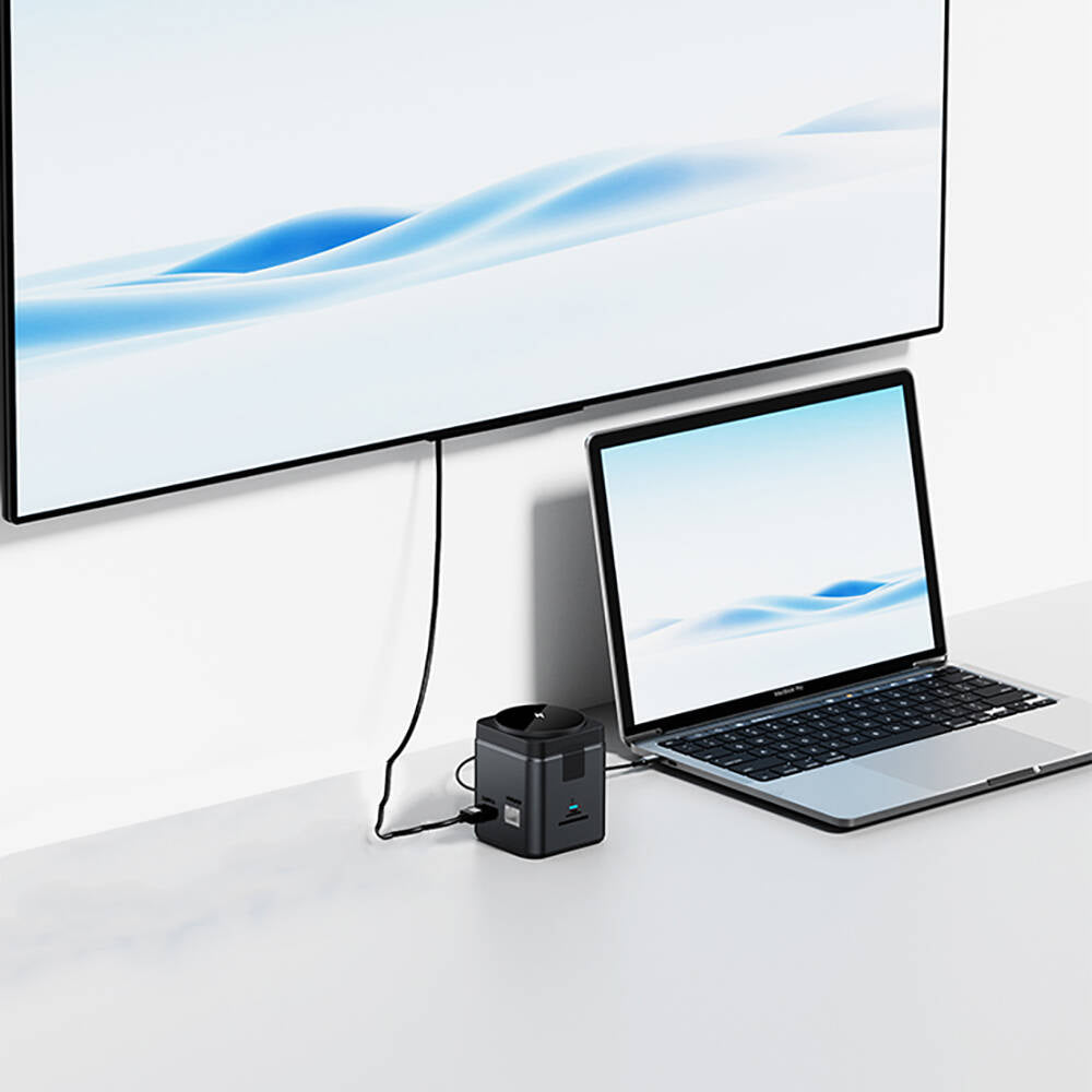 Wiwu Wi-W025 9in1 M-safe Kablosuz Şarj Özellikli Type-C Hub PD 100W USB 3.0 SD/TF HDMI RJ45