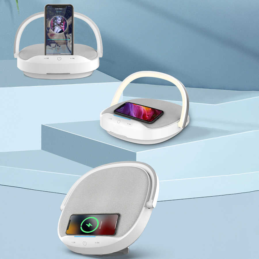 Wiwu Y1 Gece Lambalı Ve Kablosuz Şarj Standlı Bluetooth Speaker Hoparlör - 9