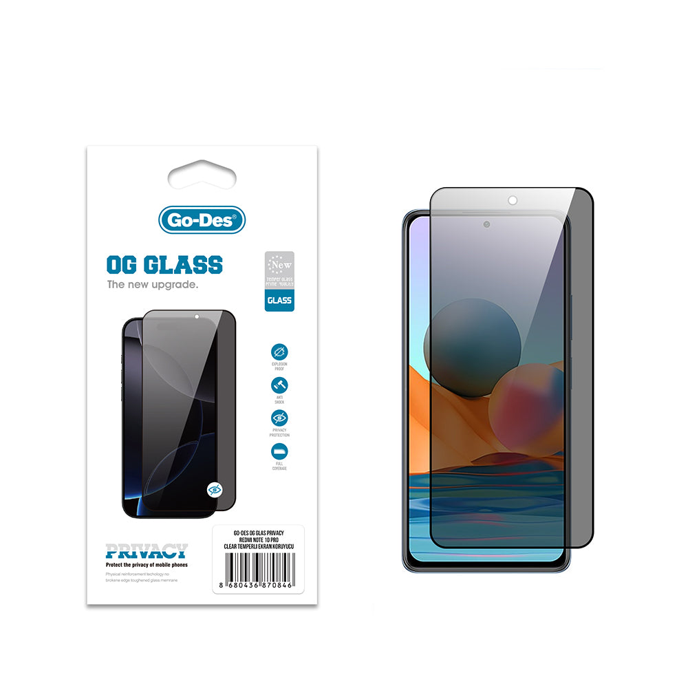 Go Des OG Glass Xiaomi Redmi Note 10 Pro Privacy Antistatik Temperli Cam Ekran Koruyucu