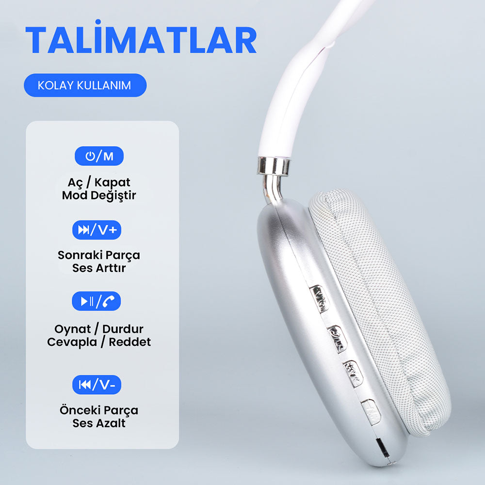 Cepax P9 Hi-Fi Ses Kalitesi Ayarlanabilir ve Katlanabilir Kulak Üstü Bluetooth Kulaklık-4