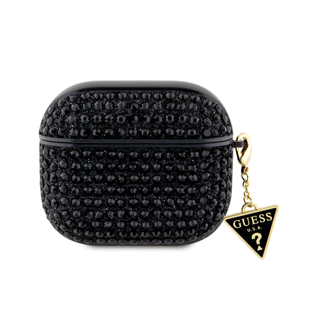 Guess Airpods 3. Nesil Orjinal Lisanslı Parıltılı Taş Kaplamalı Üçgen Logo Süs Zincirli Kılıf