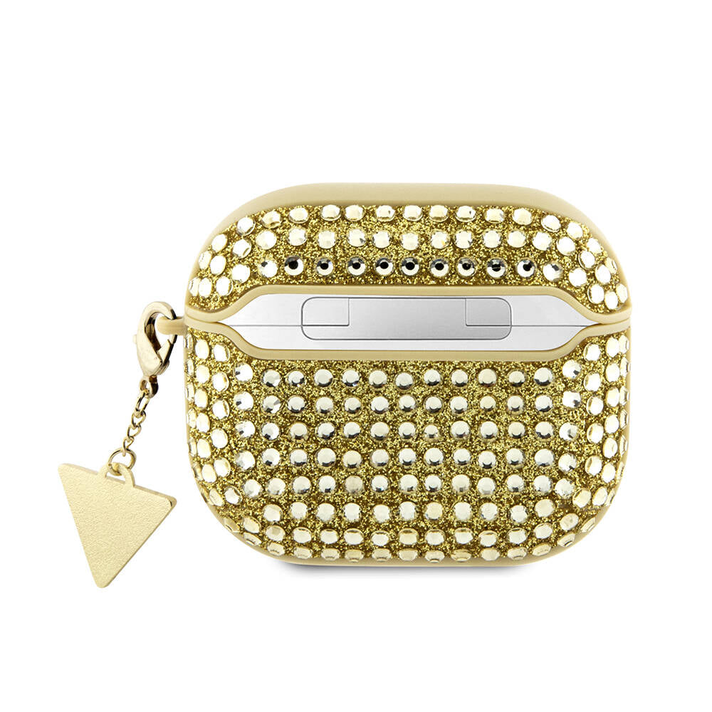 Guess Airpods 3. Nesil Orjinal Lisanslı Parıltılı Taş Kaplamalı Üçgen Logo Süs Zincirli Kılıf