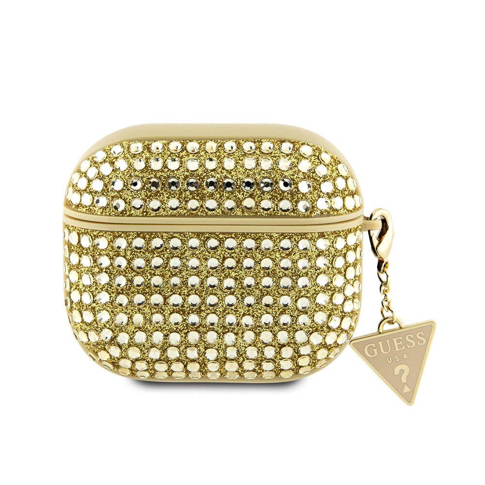 Guess Airpods 3. Nesil Orjinal Lisanslı Parıltılı Taş Kaplamalı Üçgen Logo Süs Zincirli Kılıf