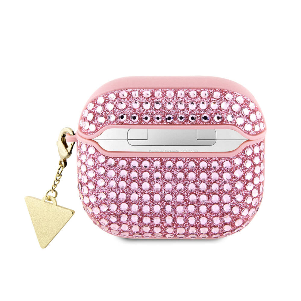 Guess Airpods 3. Nesil Orjinal Lisanslı Parıltılı Taş Kaplamalı Üçgen Logo Süs Zincirli Kılıf