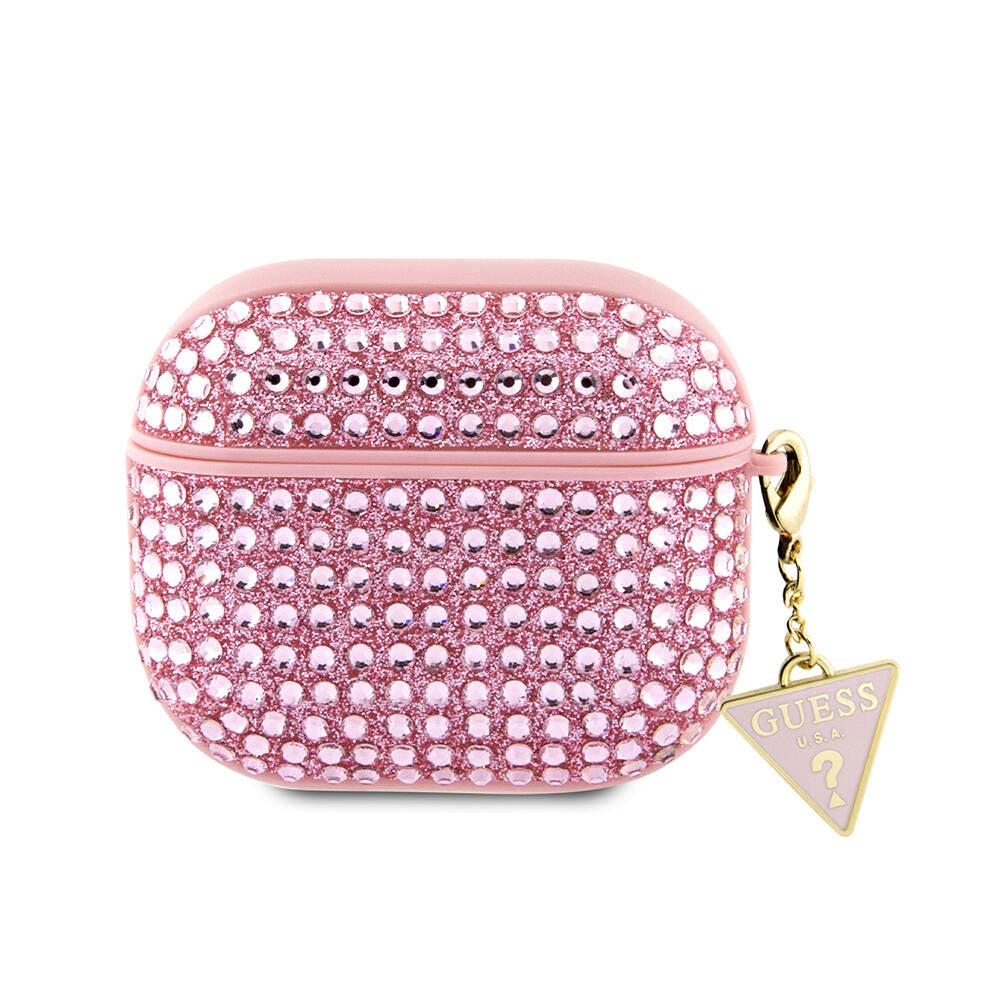 Guess Airpods 3. Nesil Orjinal Lisanslı Parıltılı Taş Kaplamalı Üçgen Logo Süs Zincirli Kılıf