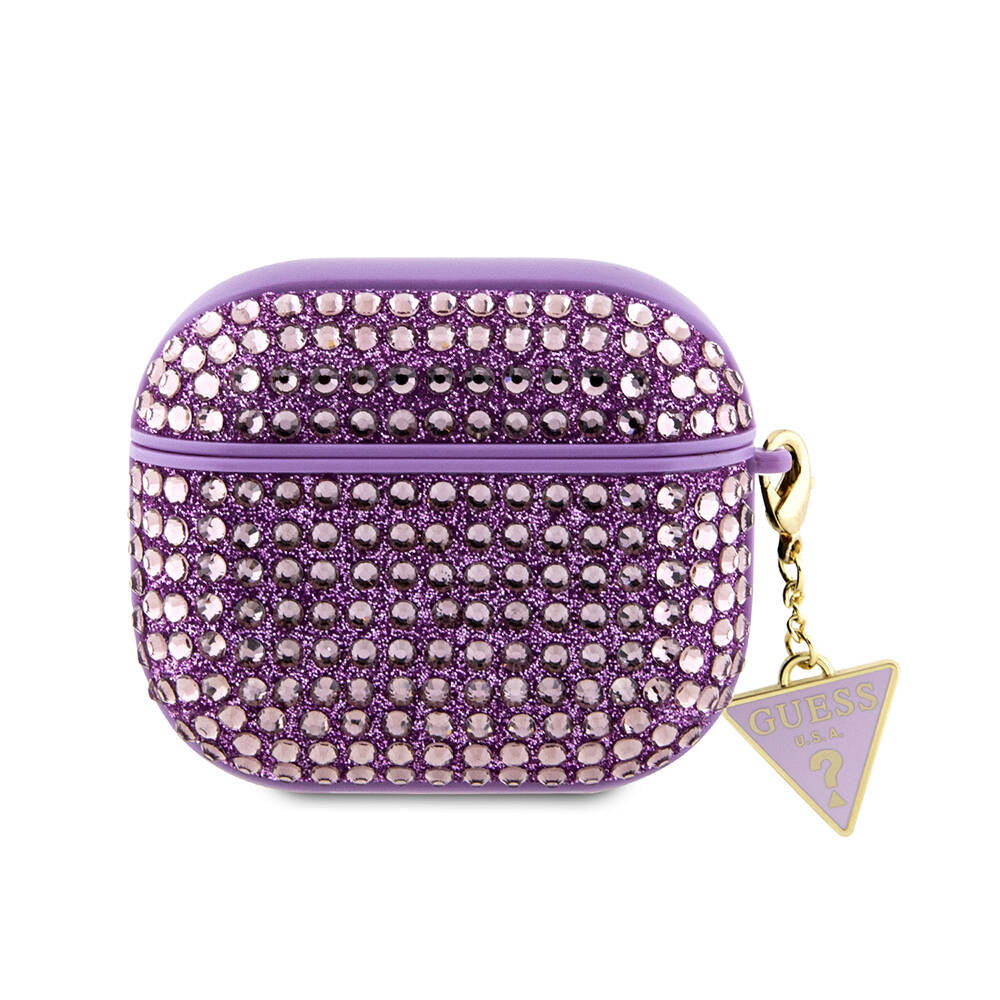 Guess Airpods 3. Nesil Orjinal Lisanslı Parıltılı Taş Kaplamalı Üçgen Logo Süs Zincirli Kılıf
