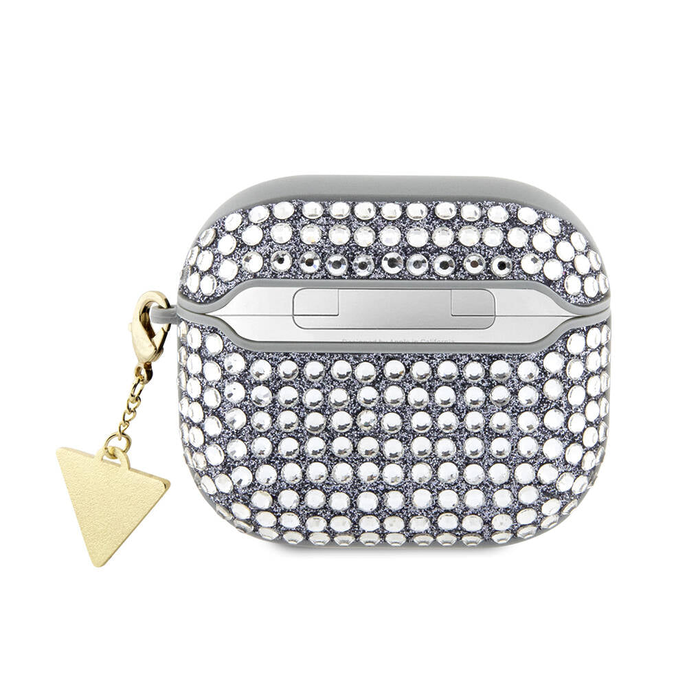 Guess Airpods 3. Nesil Orjinal Lisanslı Parıltılı Taş Kaplamalı Üçgen Logo Süs Zincirli Kılıf