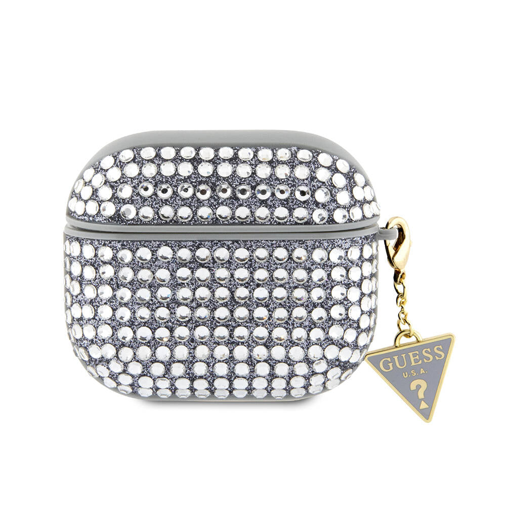 Guess Airpods 3. Nesil Orjinal Lisanslı Parıltılı Taş Kaplamalı Üçgen Logo Süs Zincirli Kılıf