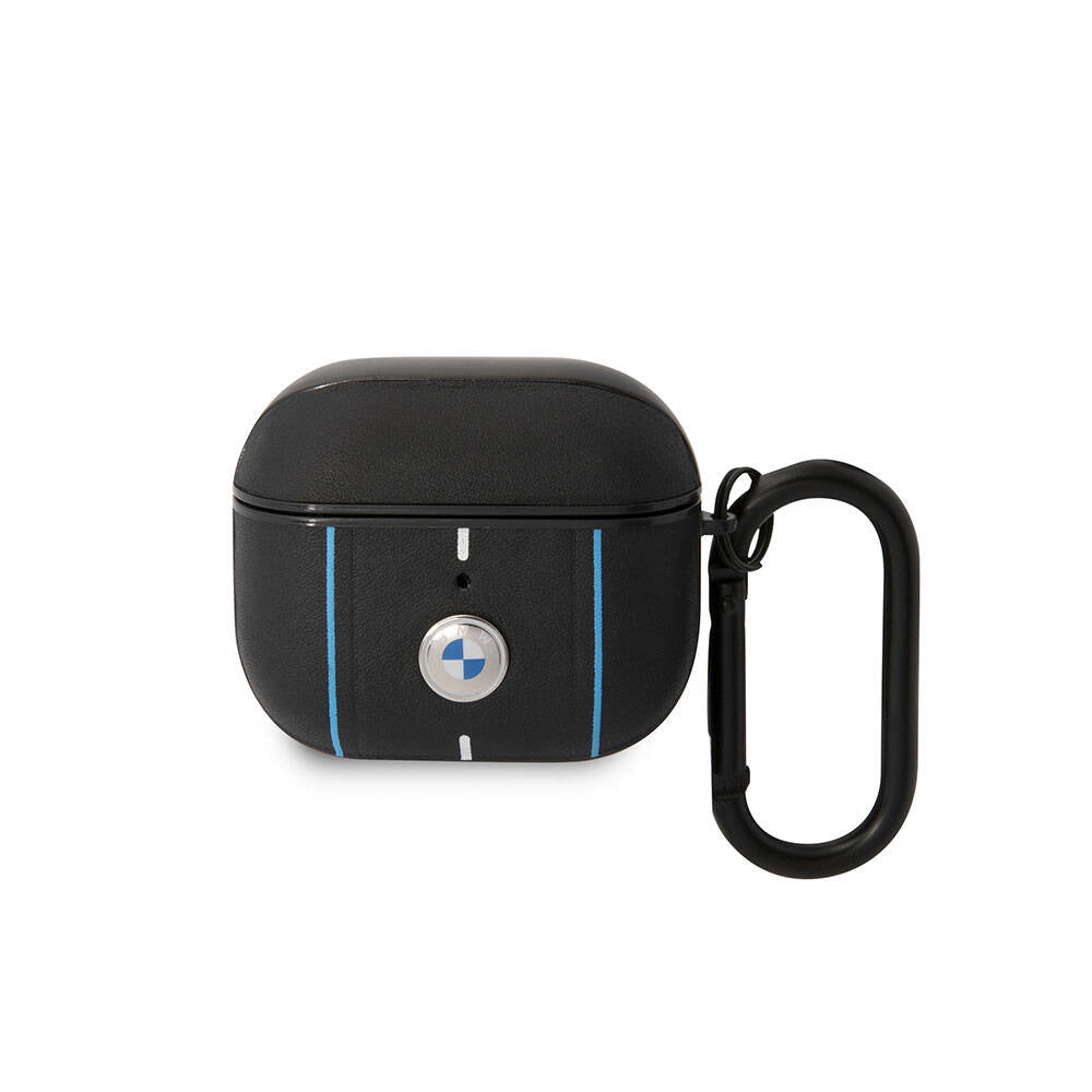 BMW Airpods 3.Nesil Orjinal Lisanslı PU Deri Mavi Beyaz Çizgili Metal Logolu Kılıf