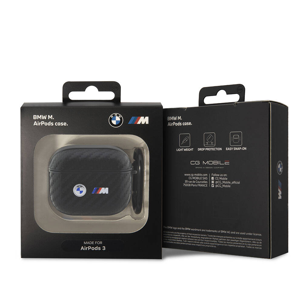 BMW Airpods 3.Nesil Orjinal Lisanslı PU Karbon Fiber Tasarımlı Çift Metal Logolu Kılıf