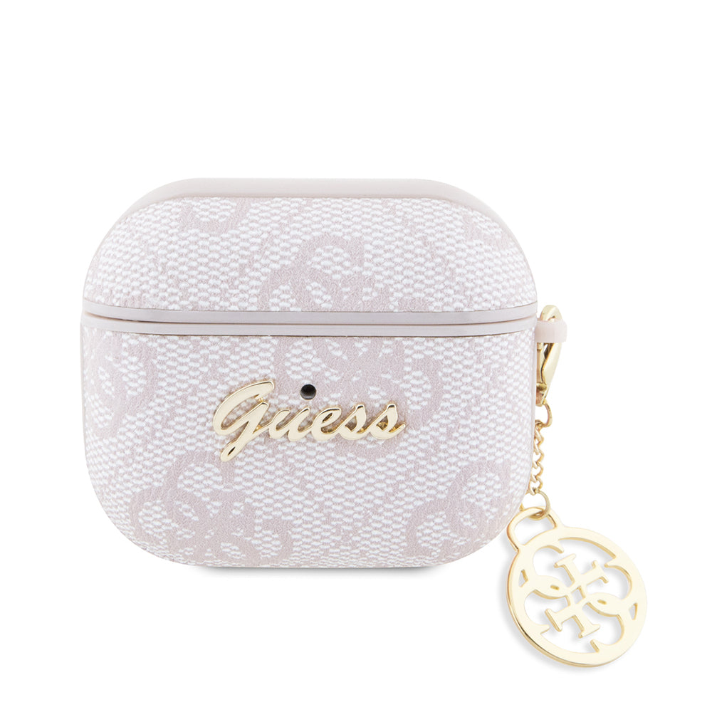 Guess Airpods 3.Nesil Orjinal Lisanslı 4G Desenli Metal Script Logolu 4G Charm PU Deri Kılıf