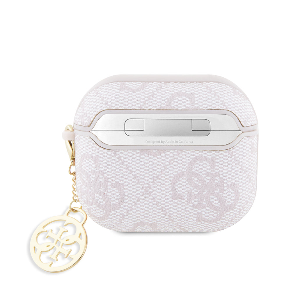Guess Airpods 3.Nesil Orjinal Lisanslı 4G Desenli Metal Script Logolu 4G Charm PU Deri Kılıf