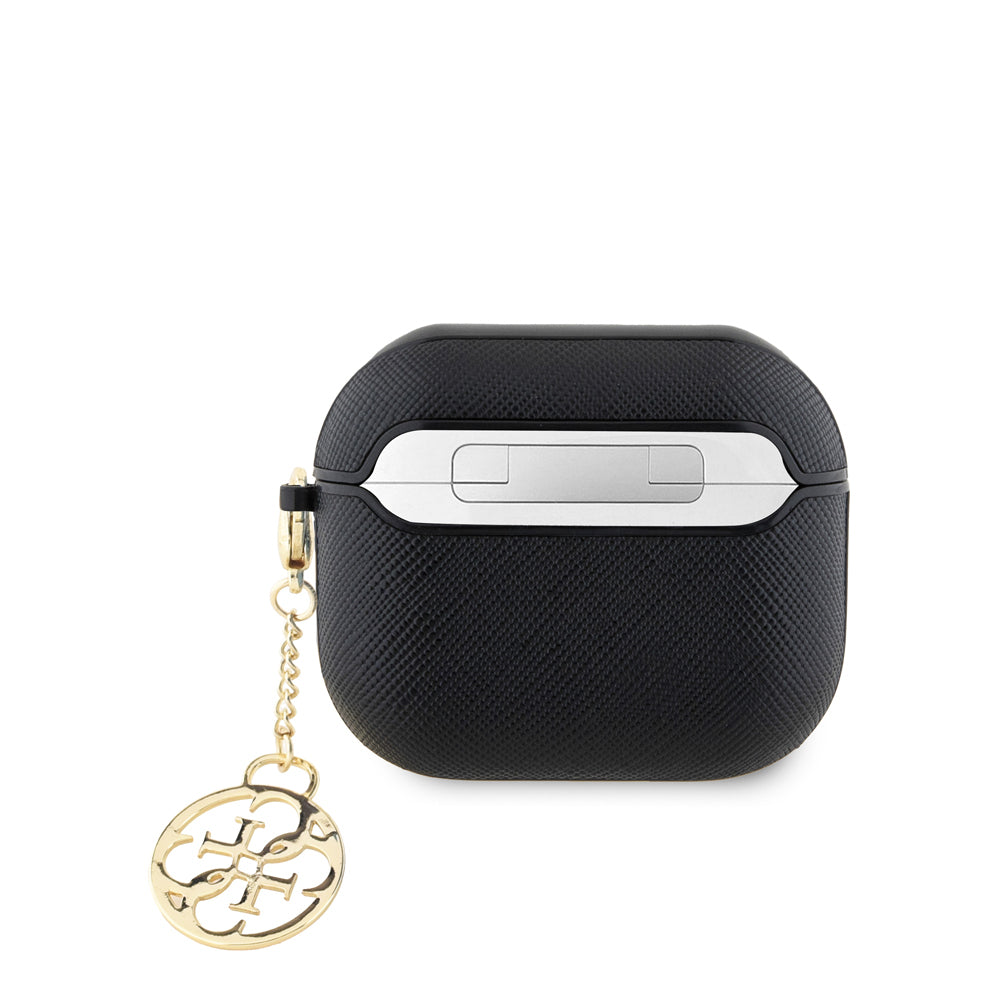 Guess Airpods 3.Nesil Orjinal Lisanslı Dokulu 4G Yuvarlak Charm Saffiano Kılıf
