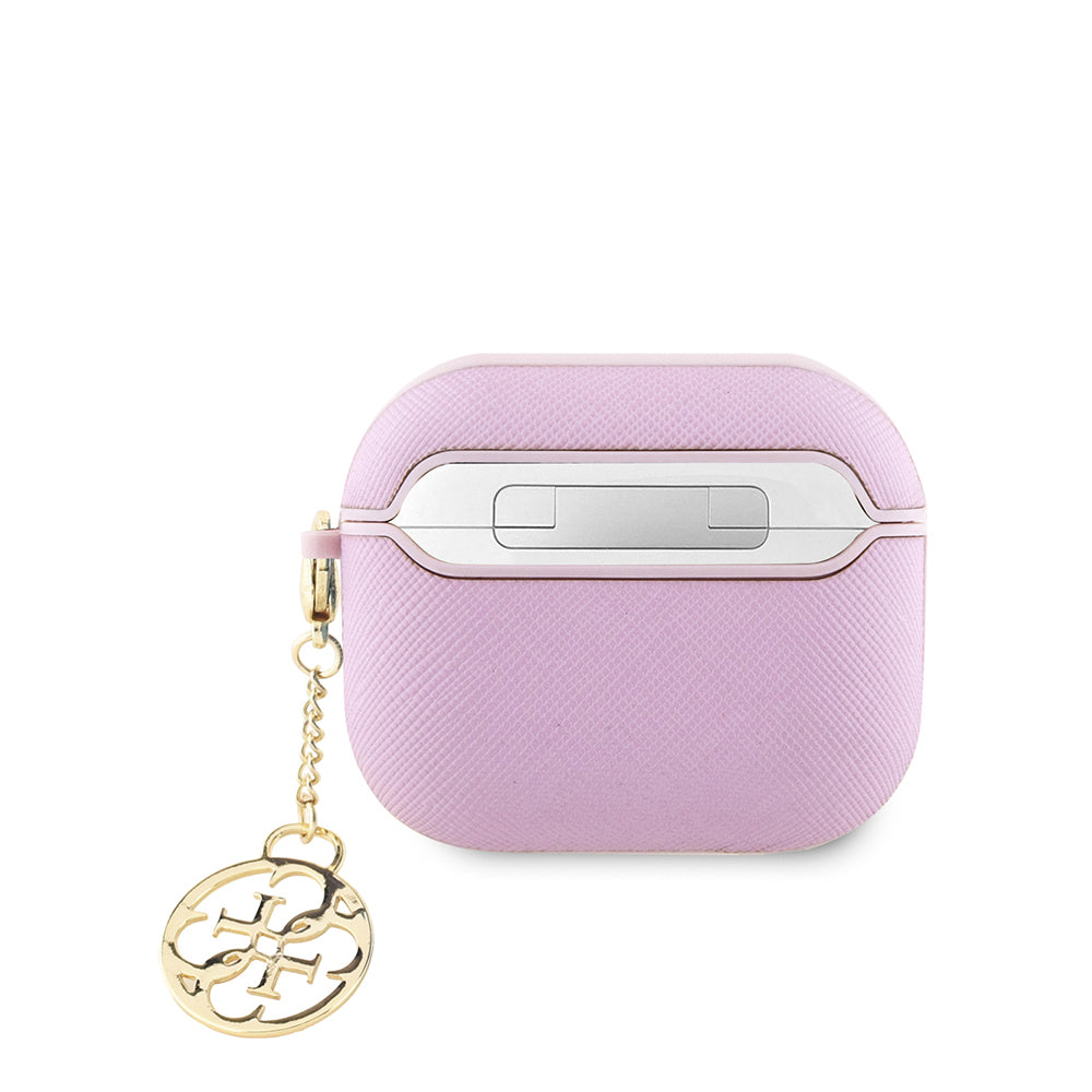 Guess Airpods 3.Nesil Orjinal Lisanslı Dokulu 4G Yuvarlak Charm Saffiano Kılıf
