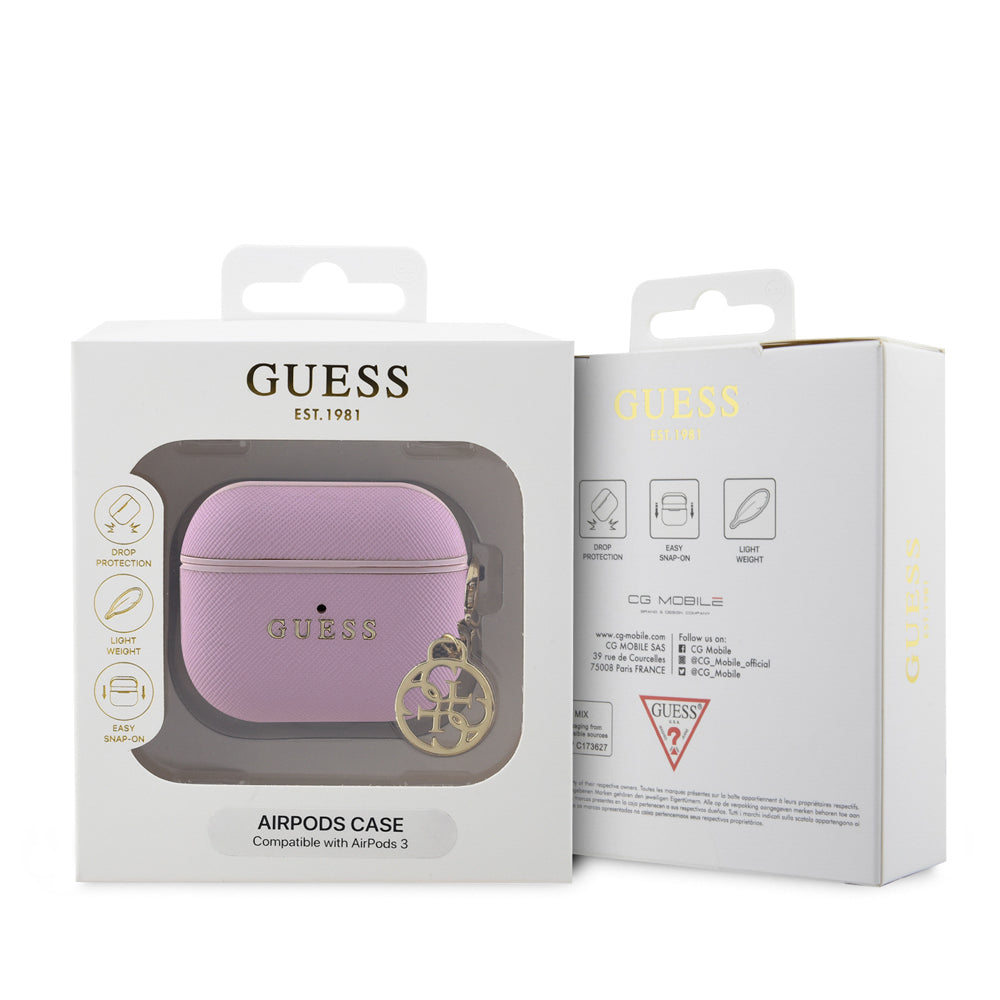 Guess Airpods 3.Nesil Orjinal Lisanslı Dokulu 4G Yuvarlak Charm Saffiano Kılıf