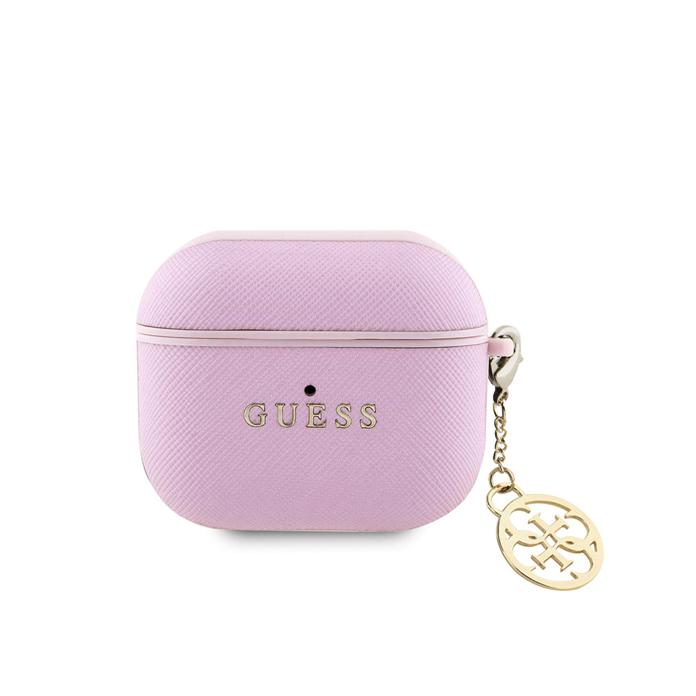 Guess Airpods 3.Nesil Orjinal Lisanslı Dokulu 4G Yuvarlak Charm Saffiano Kılıf