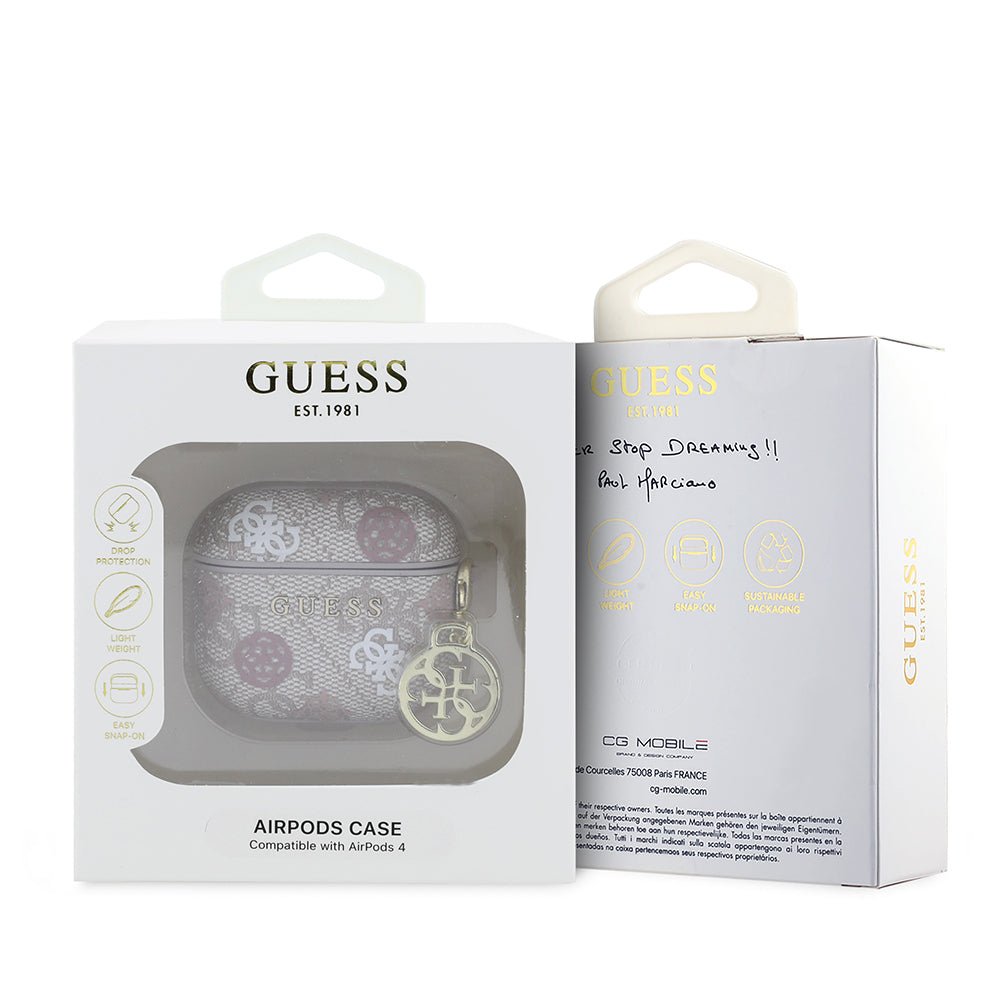 Guess Airpods 4 Orjinal Lisanslı 4G Desenli Yazı Logolu Peony Airpods Kılıf