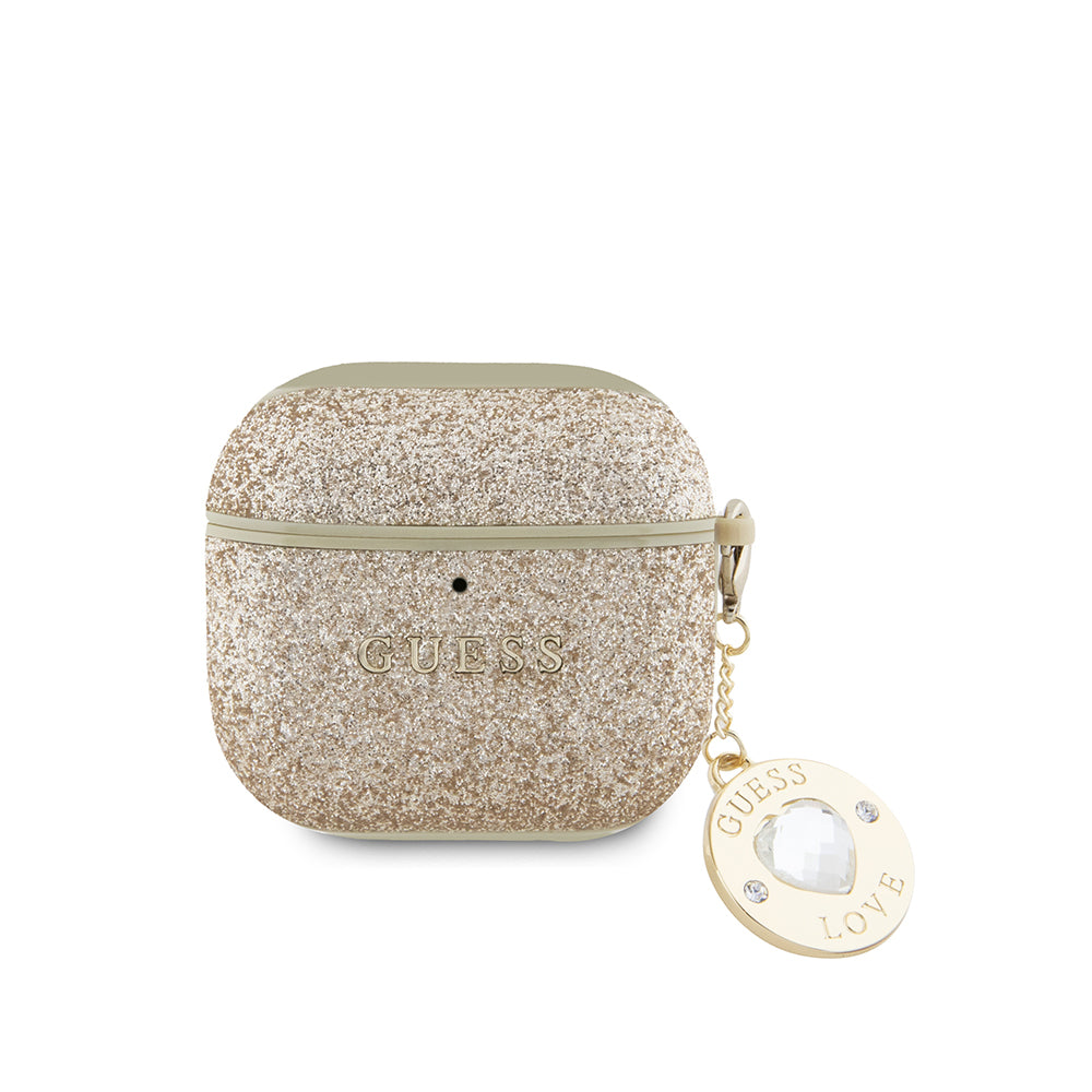 Guess Airpods 4 Orjinal Lisanslı Glitter Elmas Kalp Süs Zincirli Kılıf