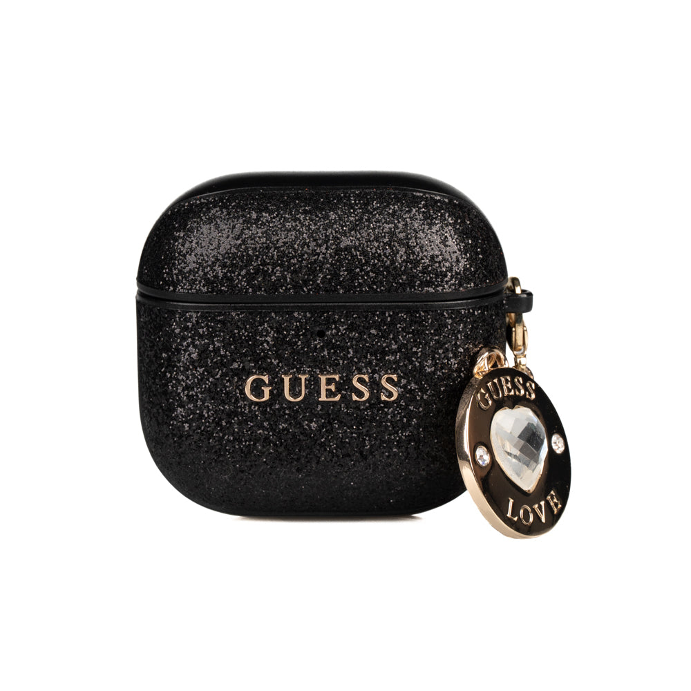 Guess Airpods 4 Orjinal Lisanslı Glitter Elmas Kalp Süs Zincirli Kılıf