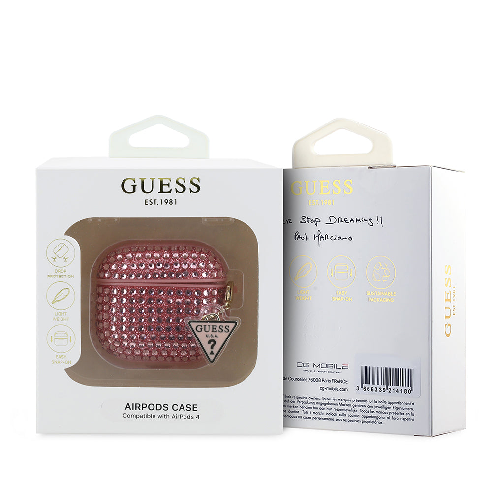 Guess Airpods 4 Orjinal Lisanslı Parıltılı Taş Kaplamalı Üçgen Logo Süs Zincirli Airpods Kılıfı
