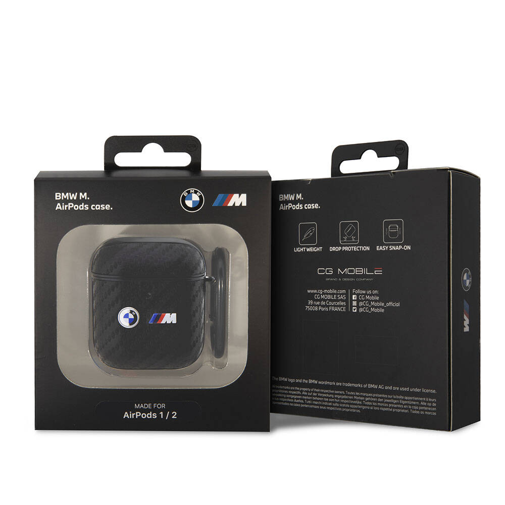 BMW Airpods Orjinal Lisanslı PU Karbon Fiber Tasarımlı Çift Metal Logolu Kılıf