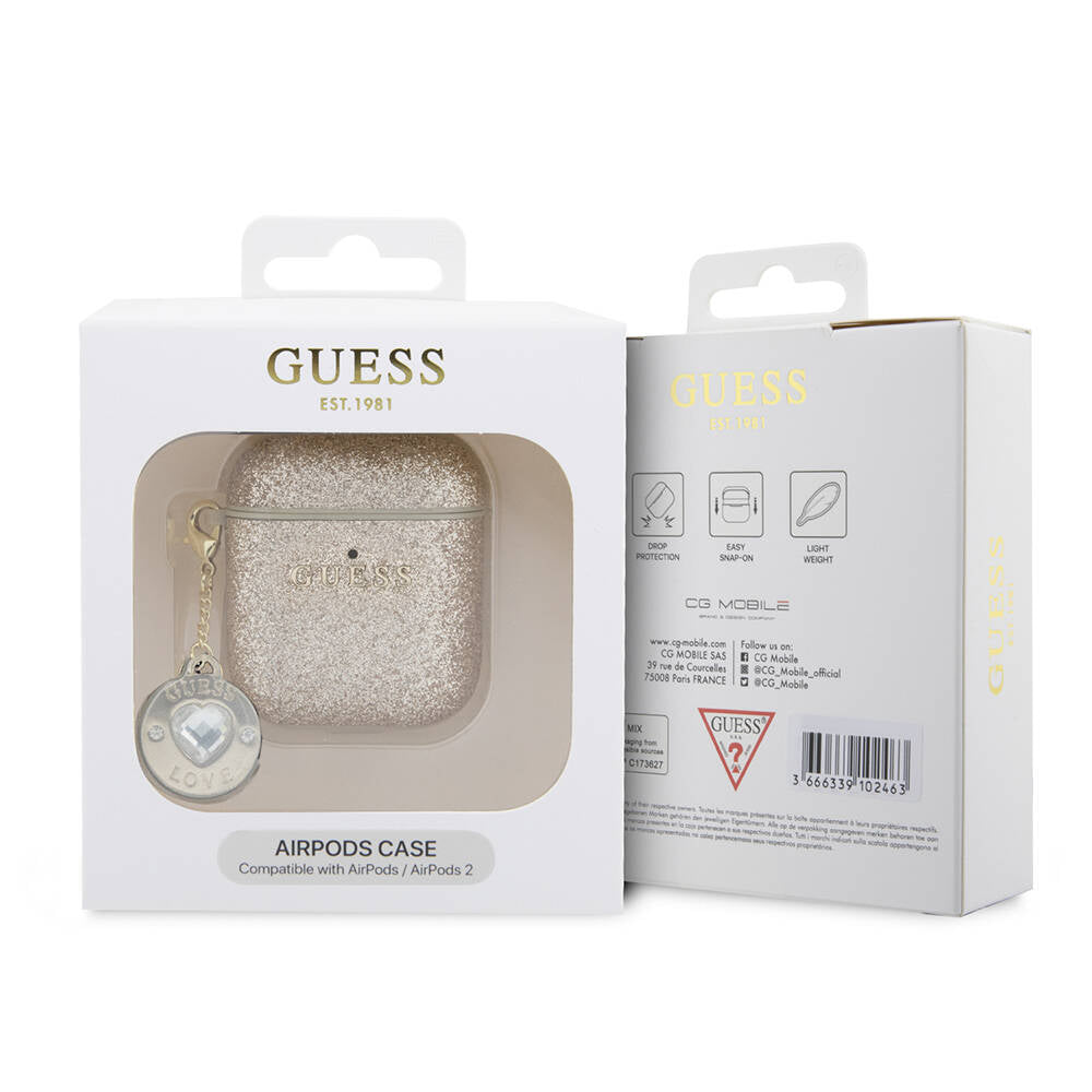 Guess Airpods Orjinal Lisanslı Glitter Elmas Kalp Süs Zincirli Kılıf