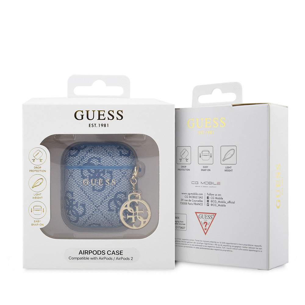 Guess Airpods Orjinal Lisanslı 4G Desenli Metal Script Logolu 4G Charm PU Deri Kılıf