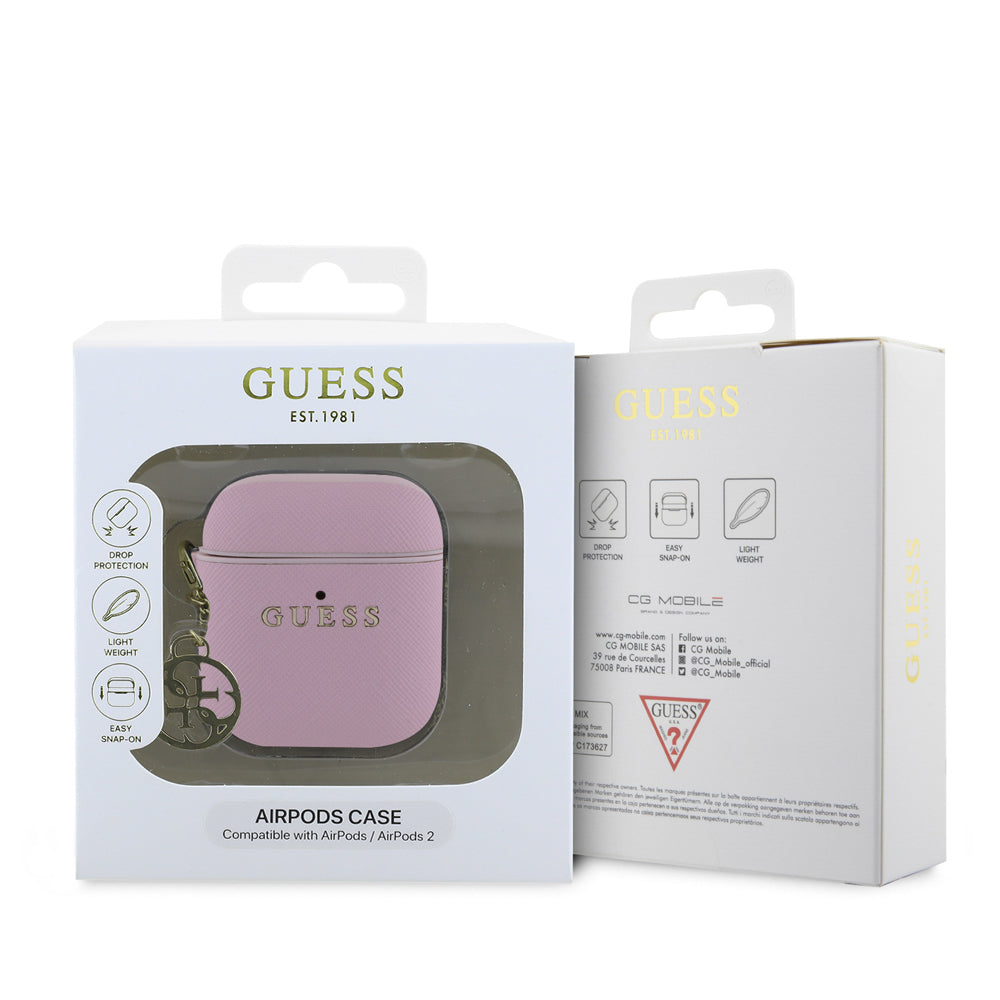 Guess Airpods Orjinal Lisanslı Dokulu 4G Yuvarlak Süs Zincirli Saffiano Kılıf