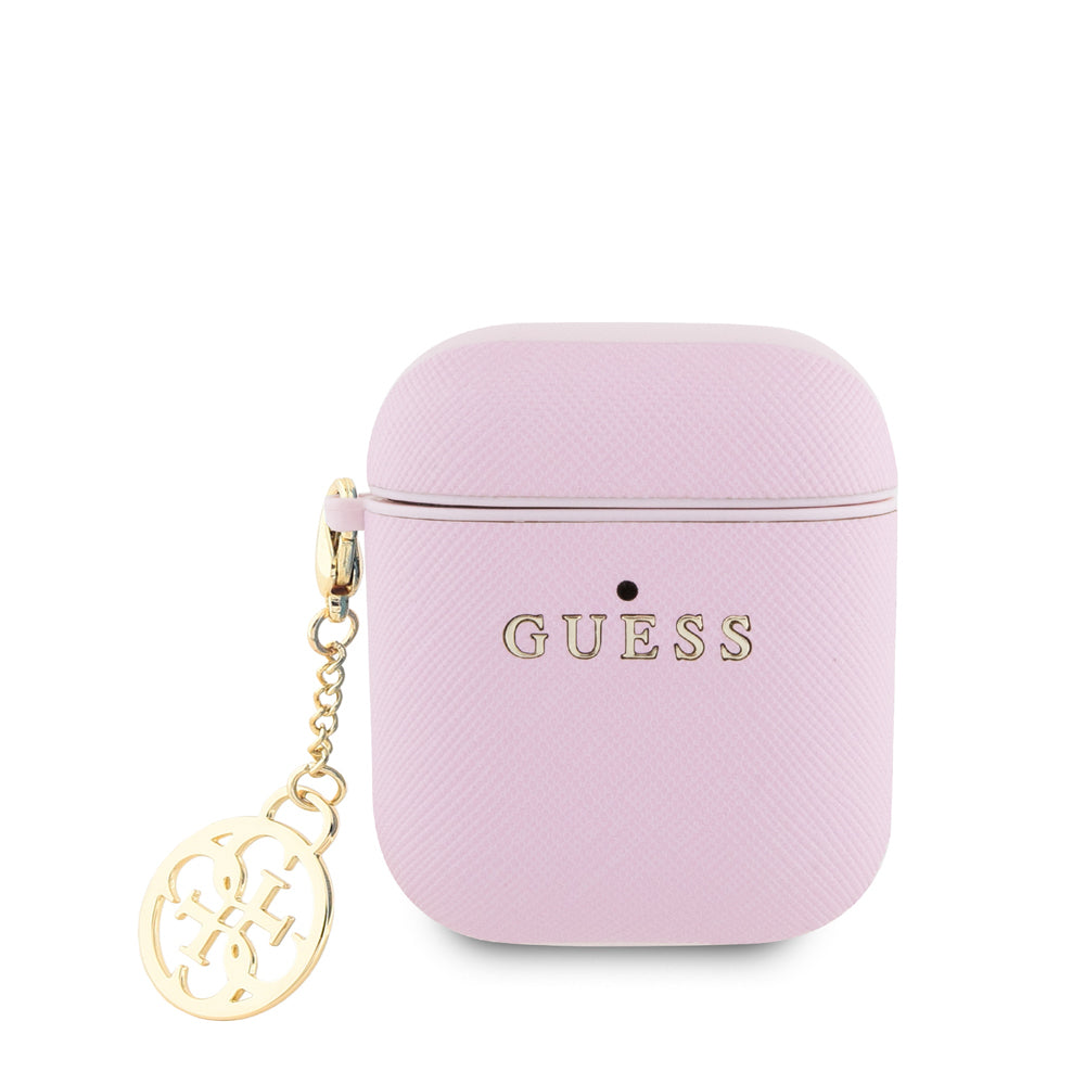 Guess Airpods Orjinal Lisanslı Dokulu 4G Yuvarlak Süs Zincirli Saffiano Kılıf