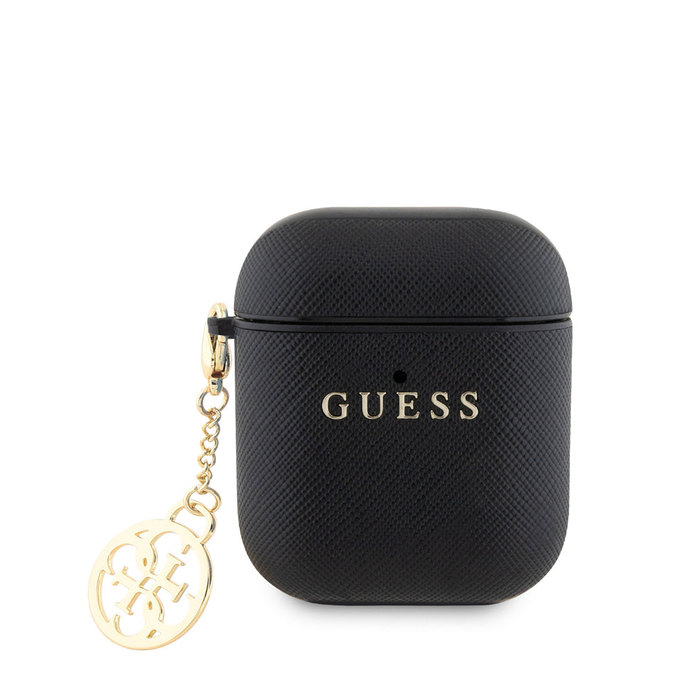Guess Airpods Orjinal Lisanslı Dokulu 4G Yuvarlak Süs Zincirli Saffiano Kılıf