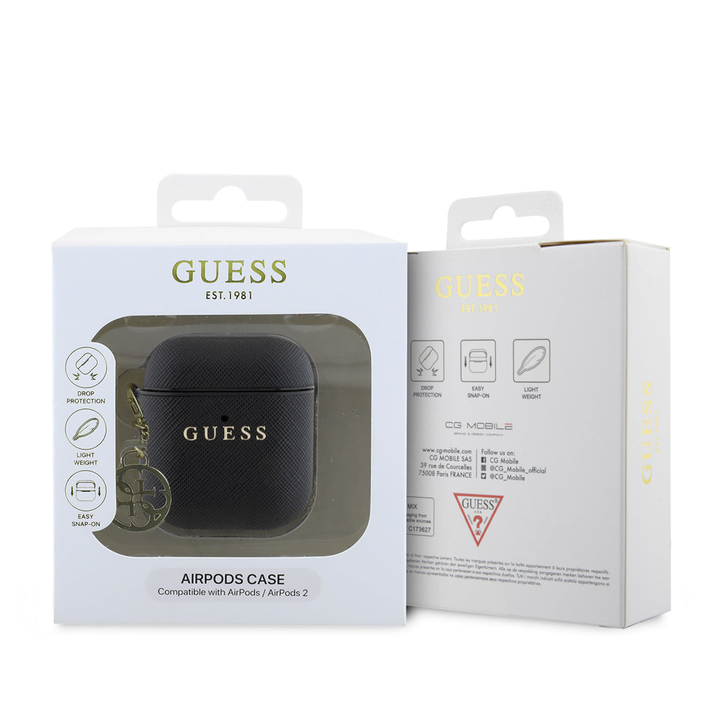 Guess Airpods Orjinal Lisanslı Dokulu 4G Yuvarlak Süs Zincirli Saffiano Kılıf