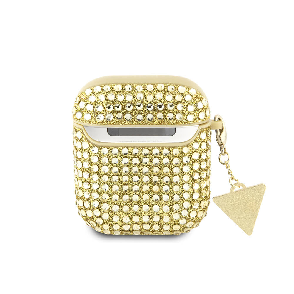 Guess Airpods Orjinal Lisanslı Parıltılı Taş Kaplamalı Üçgen Logo Süs Zincirli Kılıf