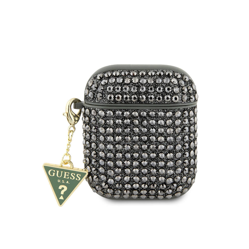 Guess Airpods Orjinal Lisanslı Parıltılı Taş Kaplamalı Üçgen Logo Süs Zincirli Kılıf