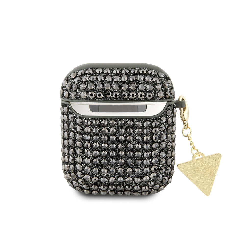 Guess Airpods Orjinal Lisanslı Parıltılı Taş Kaplamalı Üçgen Logo Süs Zincirli Kılıf