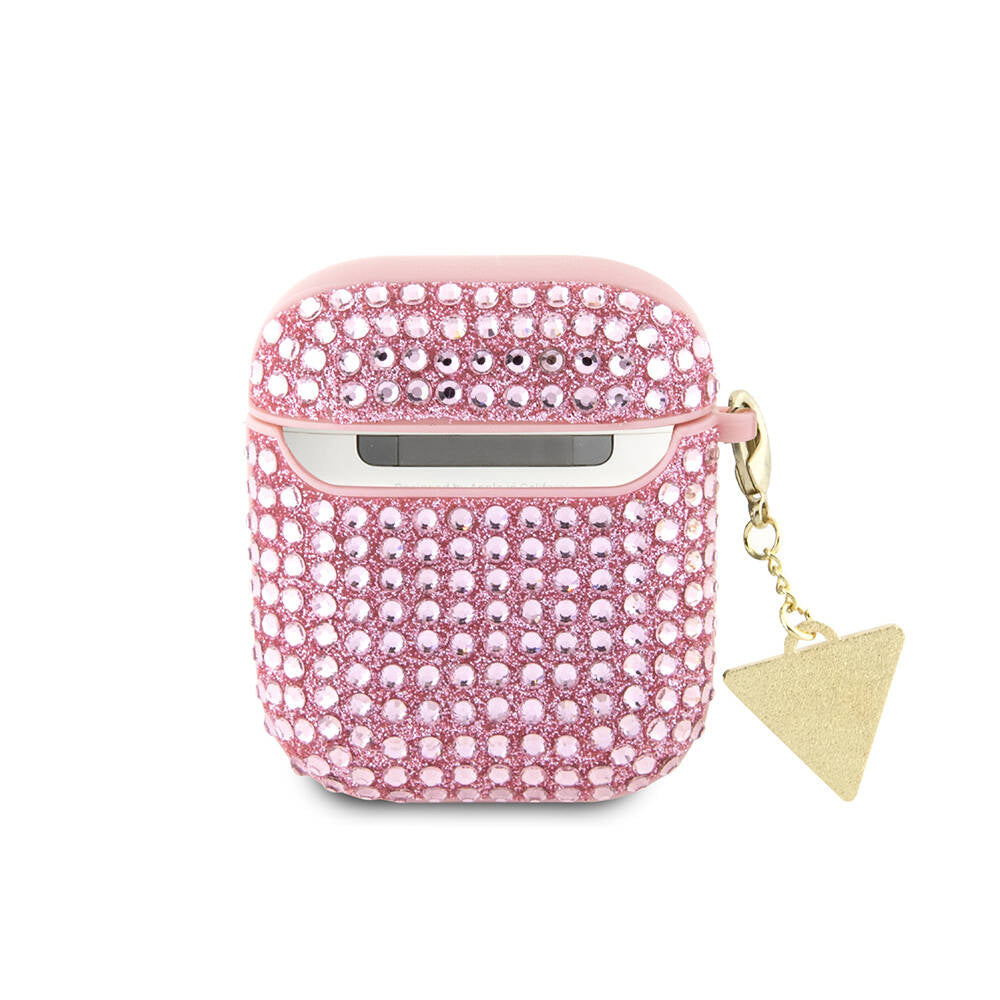 Guess Airpods Orjinal Lisanslı Parıltılı Taş Kaplamalı Üçgen Logo Süs Zincirli Kılıf