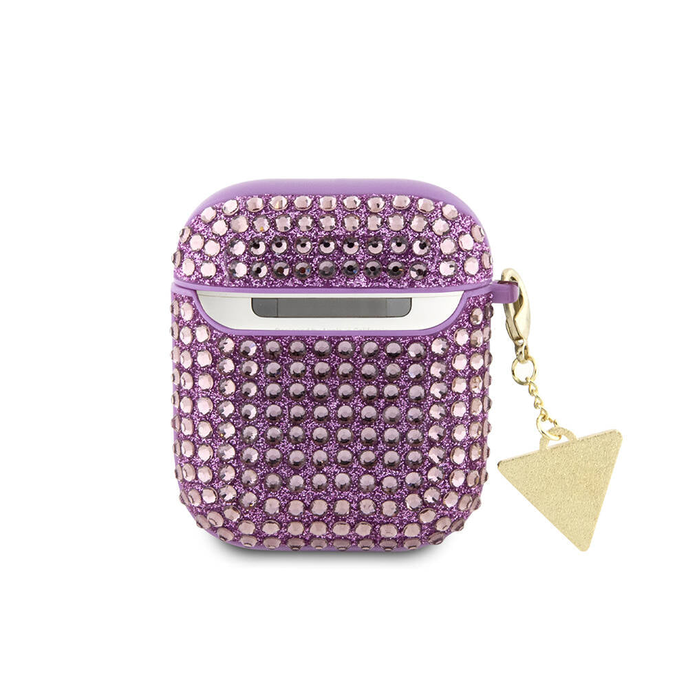 Guess Airpods Orjinal Lisanslı Parıltılı Taş Kaplamalı Üçgen Logo Süs Zincirli Kılıf