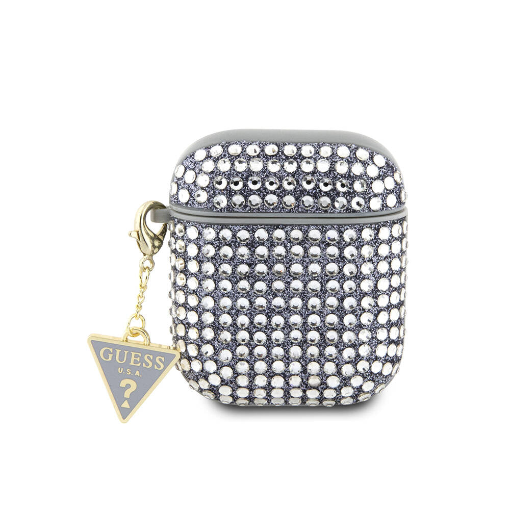 Guess Airpods Orjinal Lisanslı Parıltılı Taş Kaplamalı Üçgen Logo Süs Zincirli Kılıf