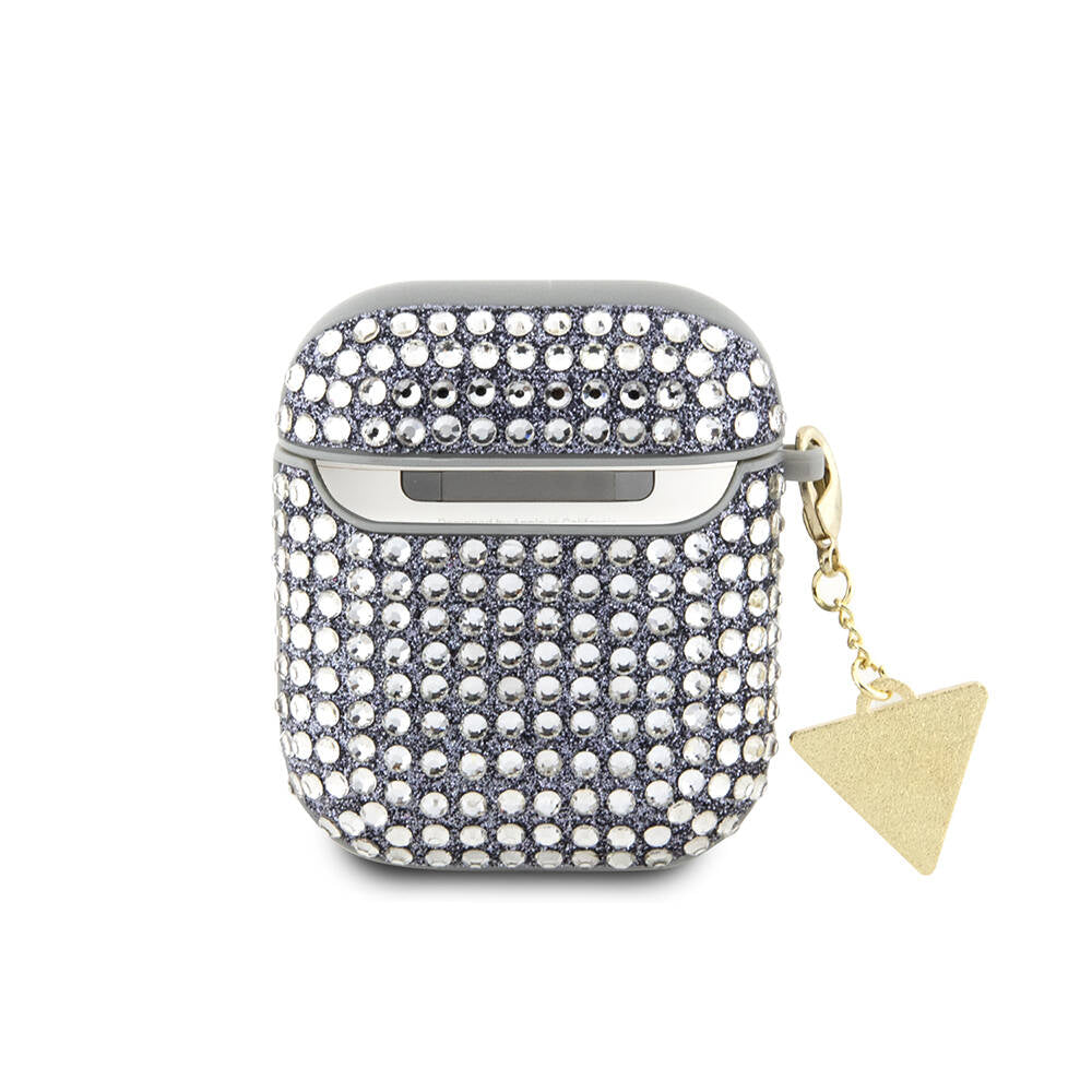 Guess Airpods Orjinal Lisanslı Parıltılı Taş Kaplamalı Üçgen Logo Süs Zincirli Kılıf