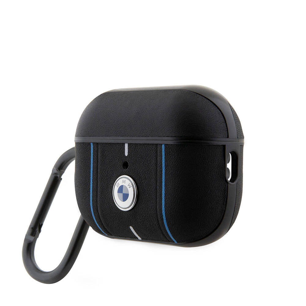 BMW Airpods Pro 2 Orjinal Lisanslı PU Deri Mavi Beyaz Çizgili Metal Logolu Kılıf