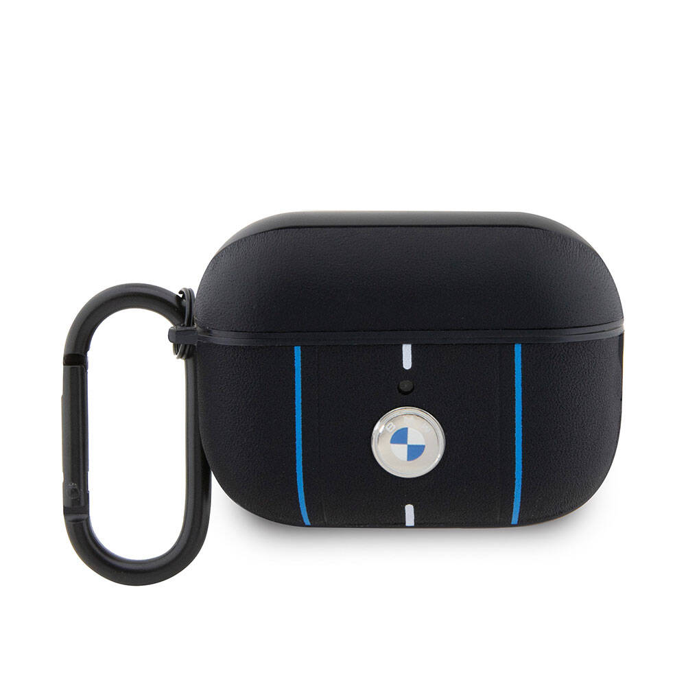 BMW Airpods Pro 2 Orjinal Lisanslı PU Deri Mavi Beyaz Çizgili Metal Logolu Kılıf