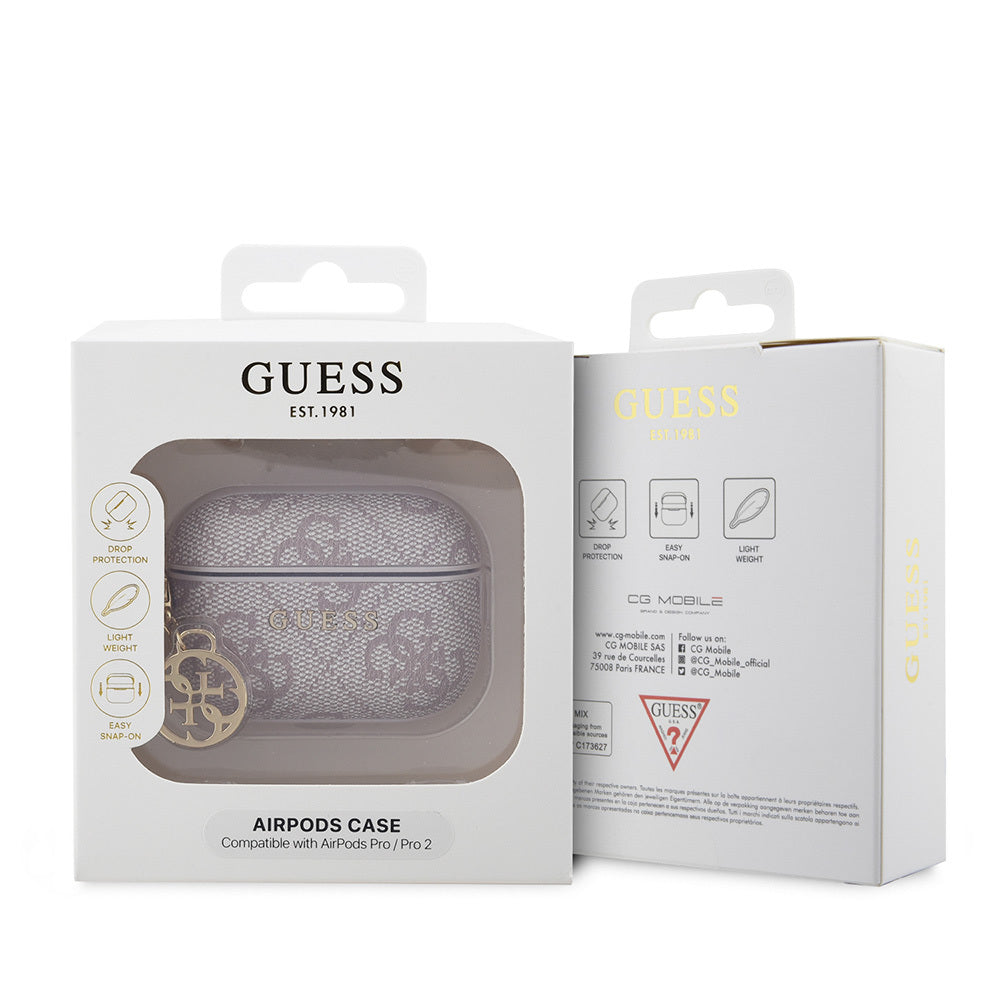 Guess Airpods Pro 2 Orjinal Lisanslı 4G Desenli Metal Klasik Logolu 4G Charm PU Deri Kılıf