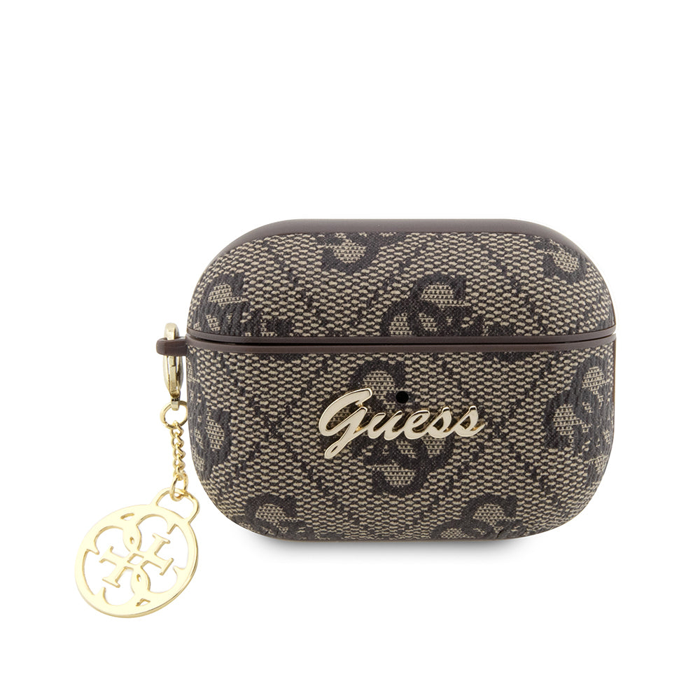 Guess Airpods Pro 2 Orjinal Lisanslı 4G Desenli Metal Script Logolu 4G Charm PU Deri Kılıf