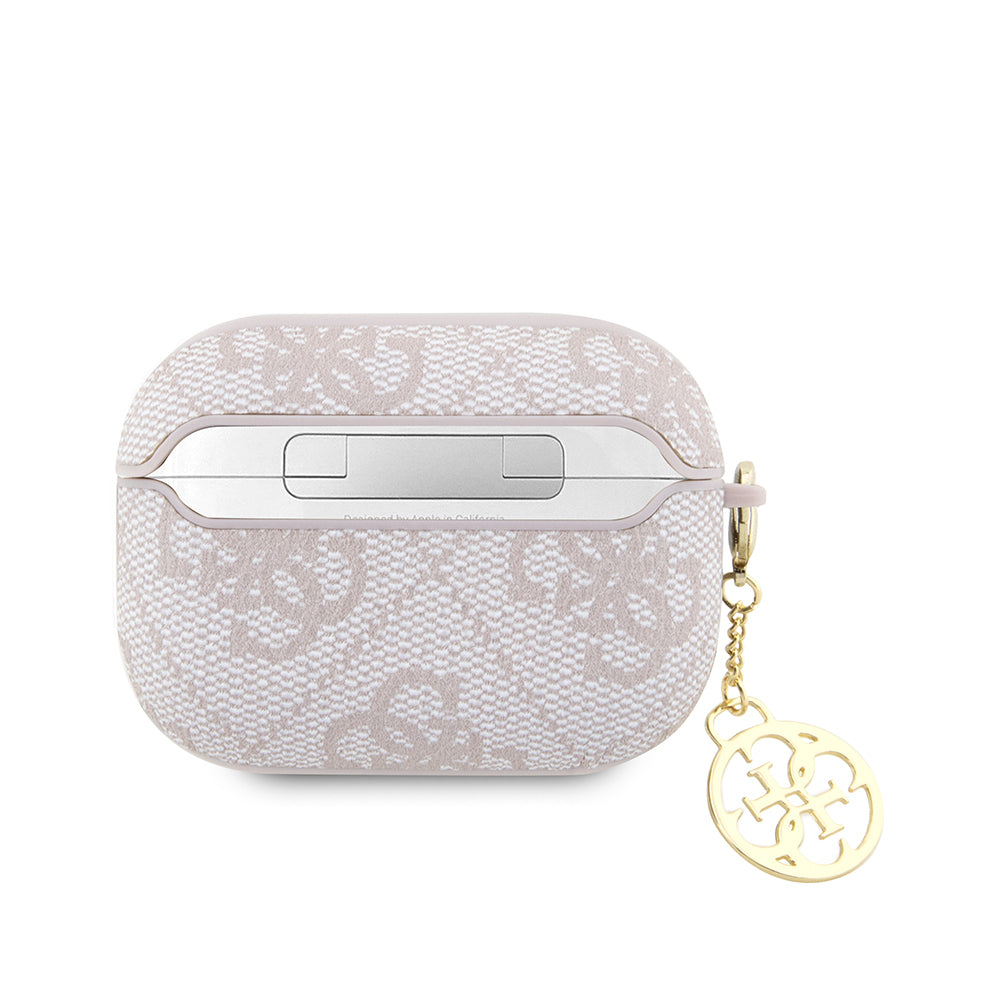 Guess Airpods Pro 2 Orjinal Lisanslı 4G Desenli Metal Script Logolu 4G Charm PU Deri Kılıf