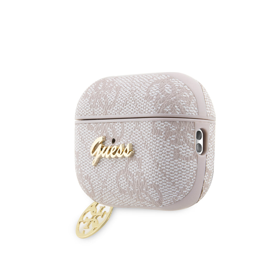 Guess Airpods Pro 2 Orjinal Lisanslı 4G Desenli Metal Script Logolu 4G Charm PU Deri Kılıf