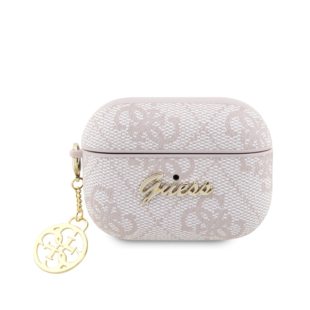 Guess Airpods Pro 2 Orjinal Lisanslı 4G Desenli Metal Script Logolu 4G Charm PU Deri Kılıf