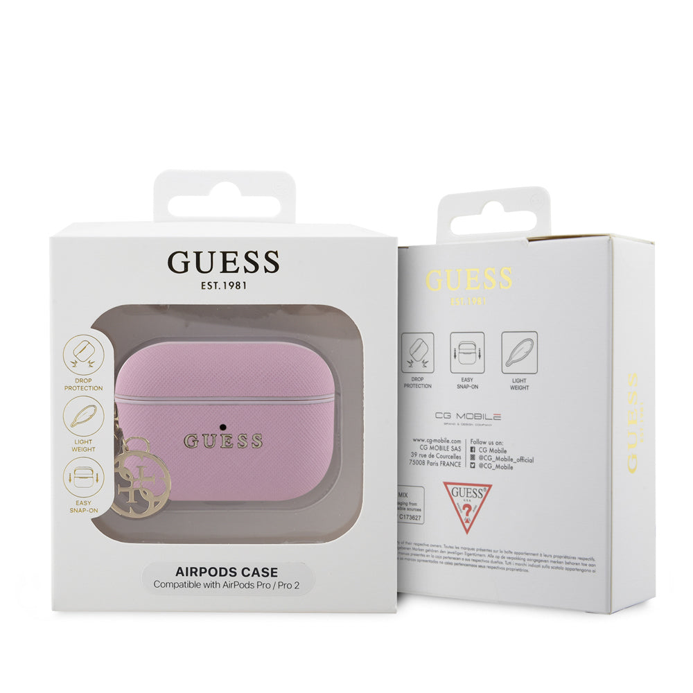 Guess Airpods Pro 2 Orjinal Lisanslı Dokulu 4G Yuvarlak Süs Zincirli Saffiano Kılıf