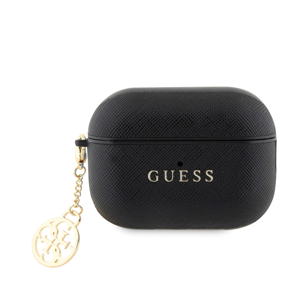 Guess Airpods Pro 2 Orjinal Lisanslı Dokulu 4G Yuvarlak Süs Zincirli Saffiano Kılıf