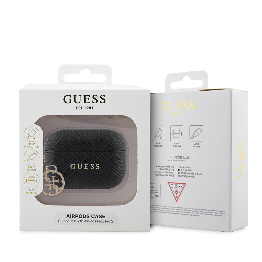 Guess Airpods Pro 2 Orjinal Lisanslı Dokulu 4G Yuvarlak Süs Zincirli Saffiano Kılıf
