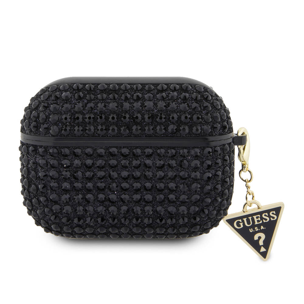 Guess Airpods Pro 2 Orjinal Lisanslı Parıltılı Taş Kaplamalı Üçgen Logo Süs Zincirli Kılıf