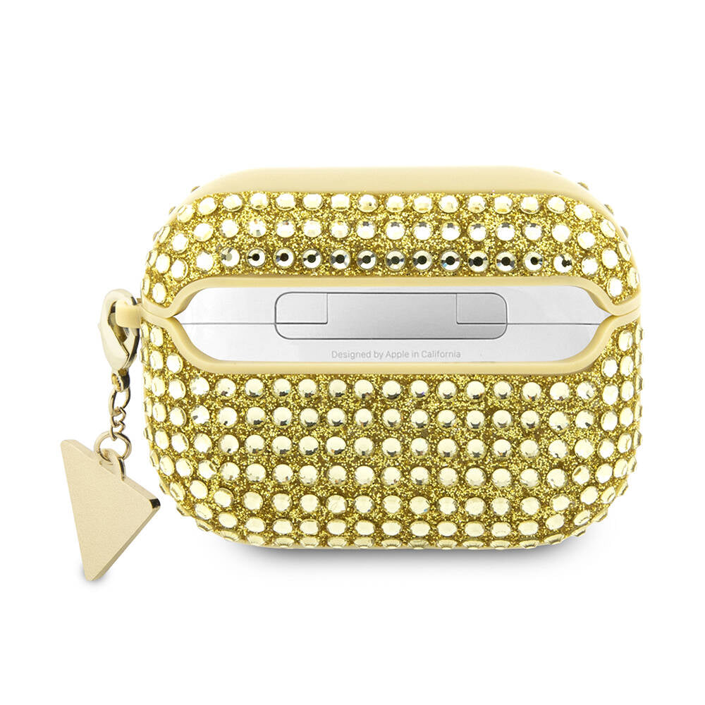 Guess Airpods Pro 2 Orjinal Lisanslı Parıltılı Taş Kaplamalı Üçgen Logo Süs Zincirli Kılıf